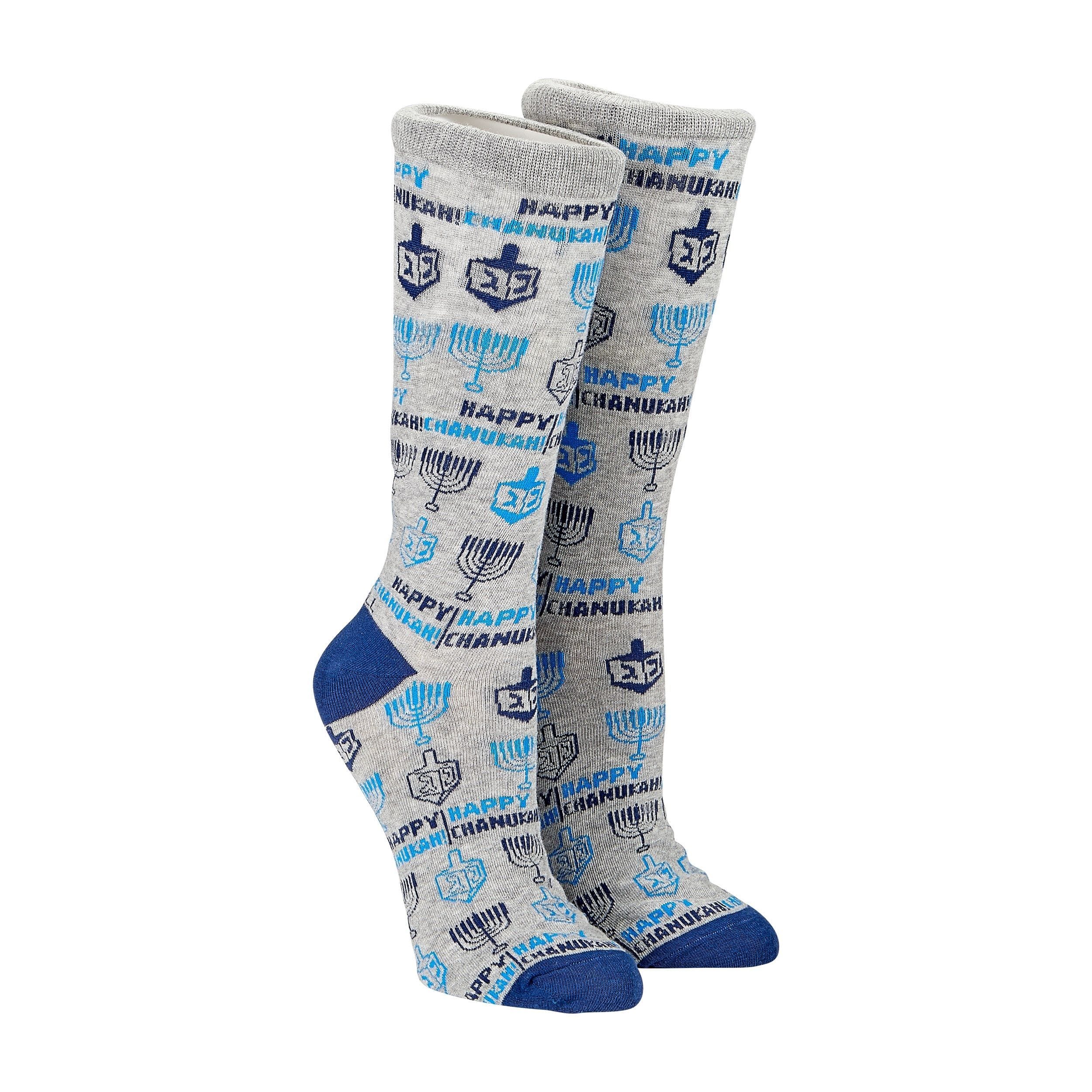 0d487ef95e084a8b9cba02db10823af8.jpg Happy Chanukah Socks, Cotton Blend, Adult Crew - Image 1