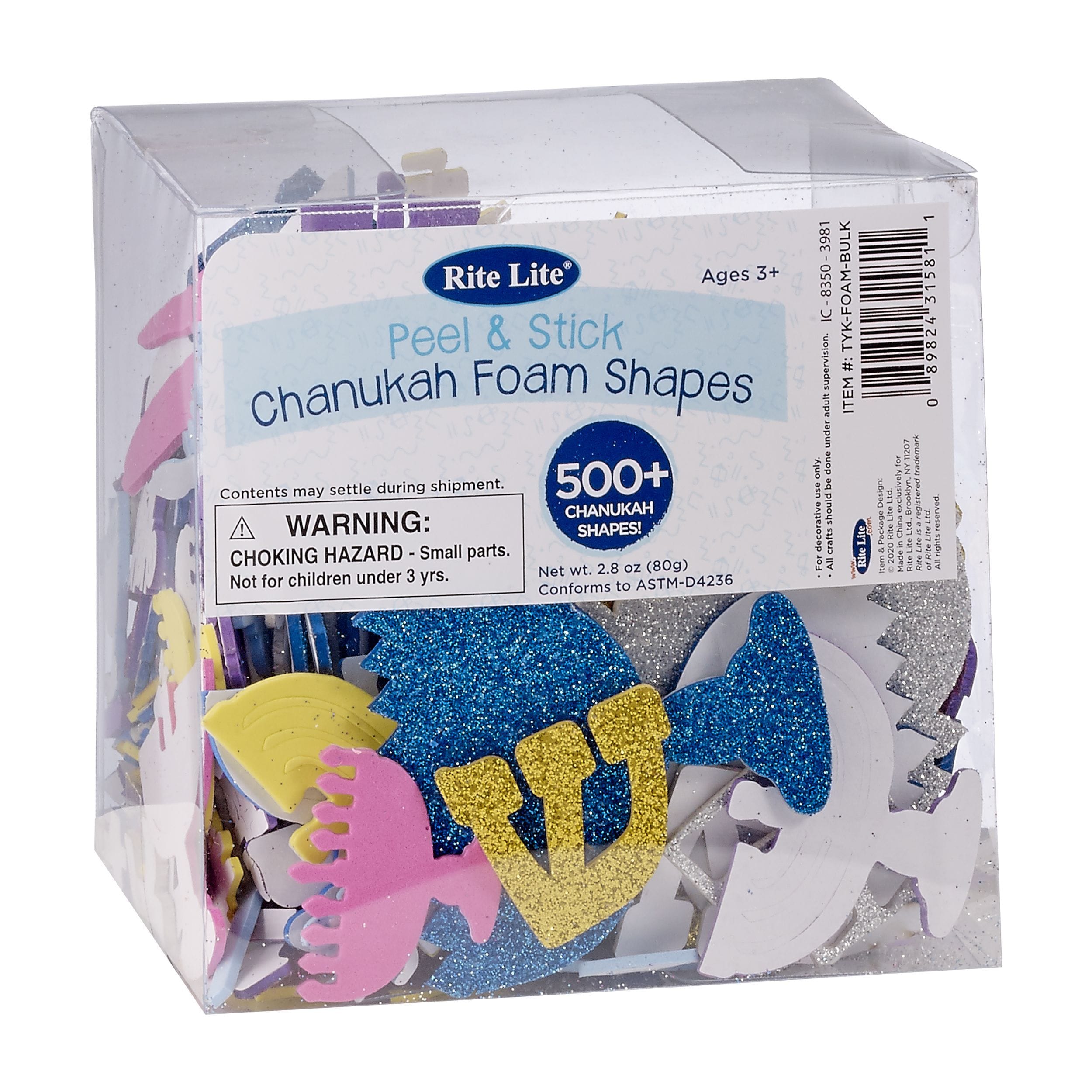 3000e4aeb26b47c7a6e9a6d8d2c17994.jpg Chanukah Peel & Stick Foam Shapes with Glitter, 500+ pc - Image 1