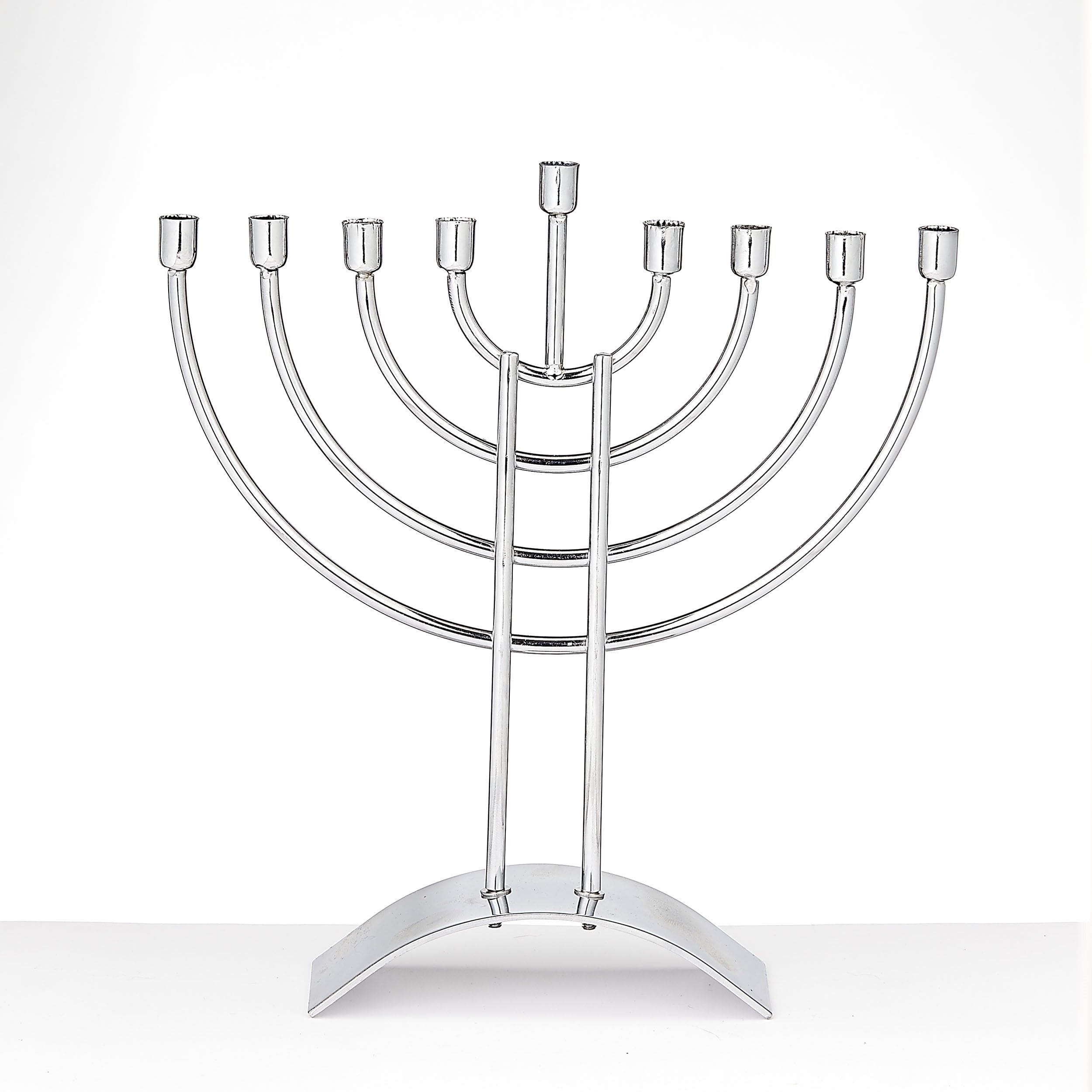 32c956ea1558435698bd81e0fa9d606c.jpg Menorah "Traditional", Chrome-Plated Steel, 8" x 9" - Image 1