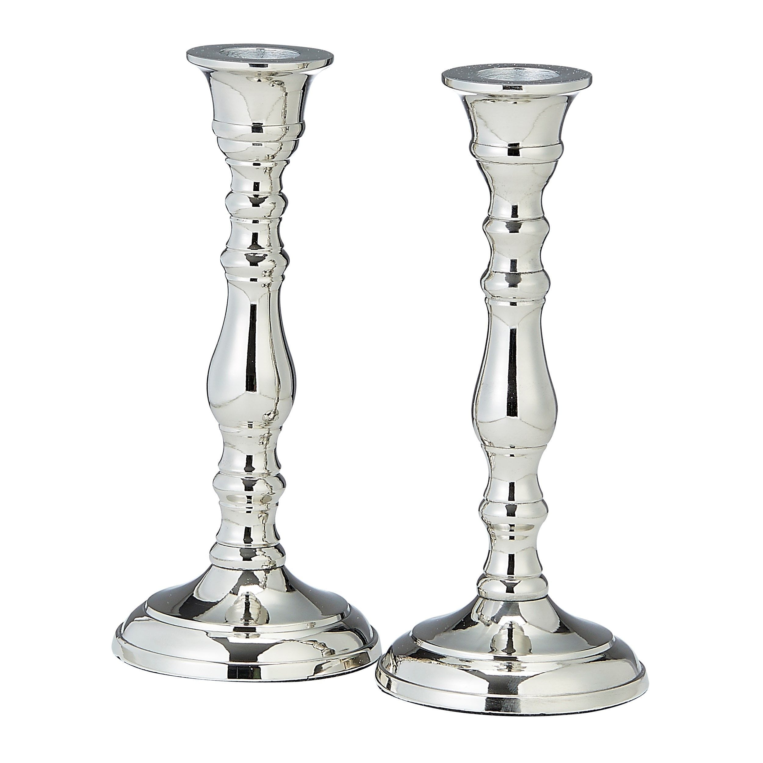 52075a09eb774481a6fdeef82a170313.jpg Candlesticks, Nickel-Plated Aluminium, 7", Pair - Image 1
