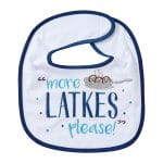 Chanukah Bib "More Latkes Please", Cotton, 9" x 11"