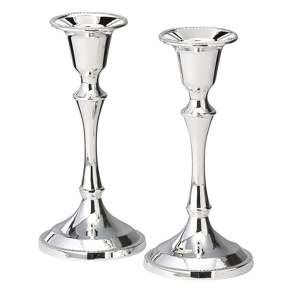 5ff6fbdf58a3463d8b939430542fd8e4.jpg Candlesticks, Silver-Plated Zinc, 5", Pair - Image 1