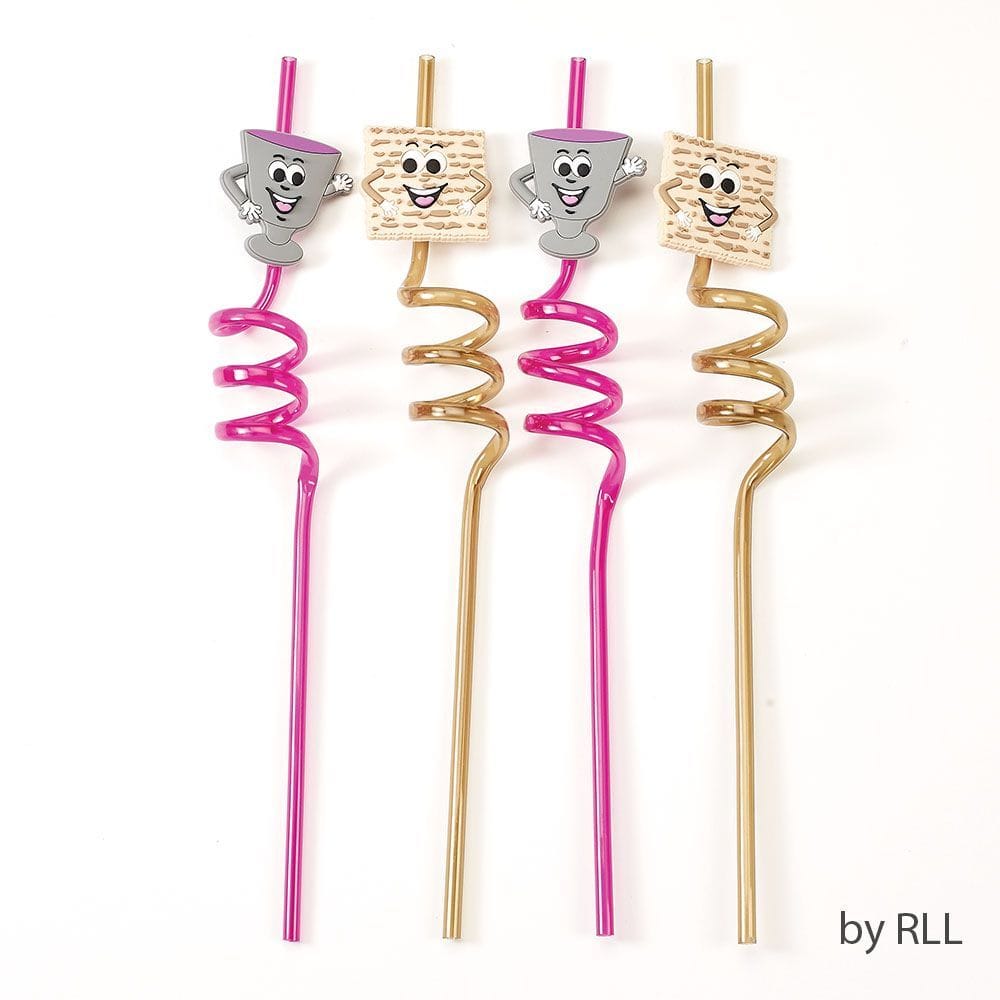 6284e4f306d74a6abfa6d673587c3f1e.jpg Passover Fun Straws, Cup & Matzah Design, Plastic, 9" - Image 1