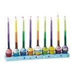 Menorah "Cupcakes", Hand-Painted Resin, 12" x 2"