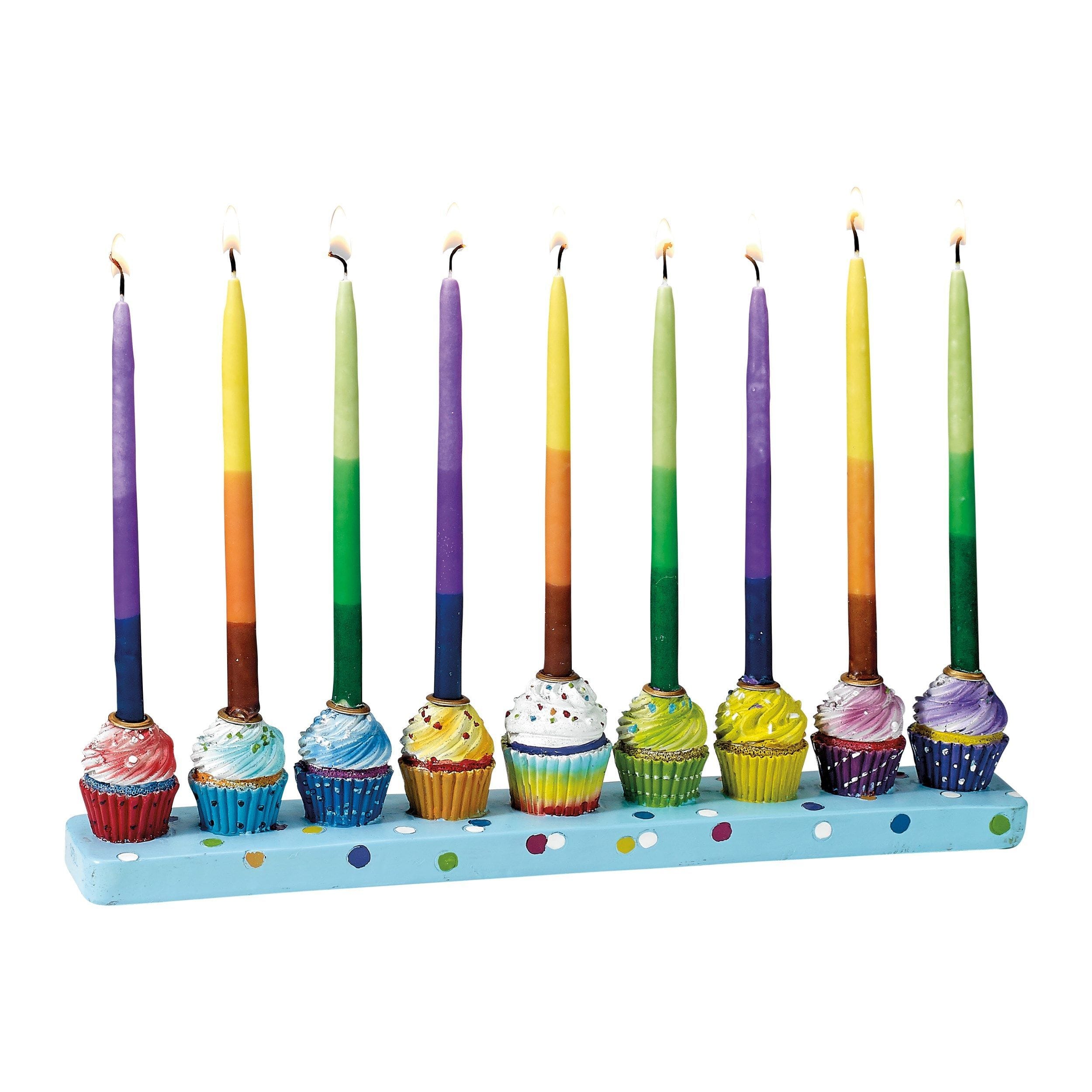 77c1df31f5304719965e6fbf41f82940.jpg Menorah "Cupcakes", Hand-Painted Resin, 12" x 2" - Image 1