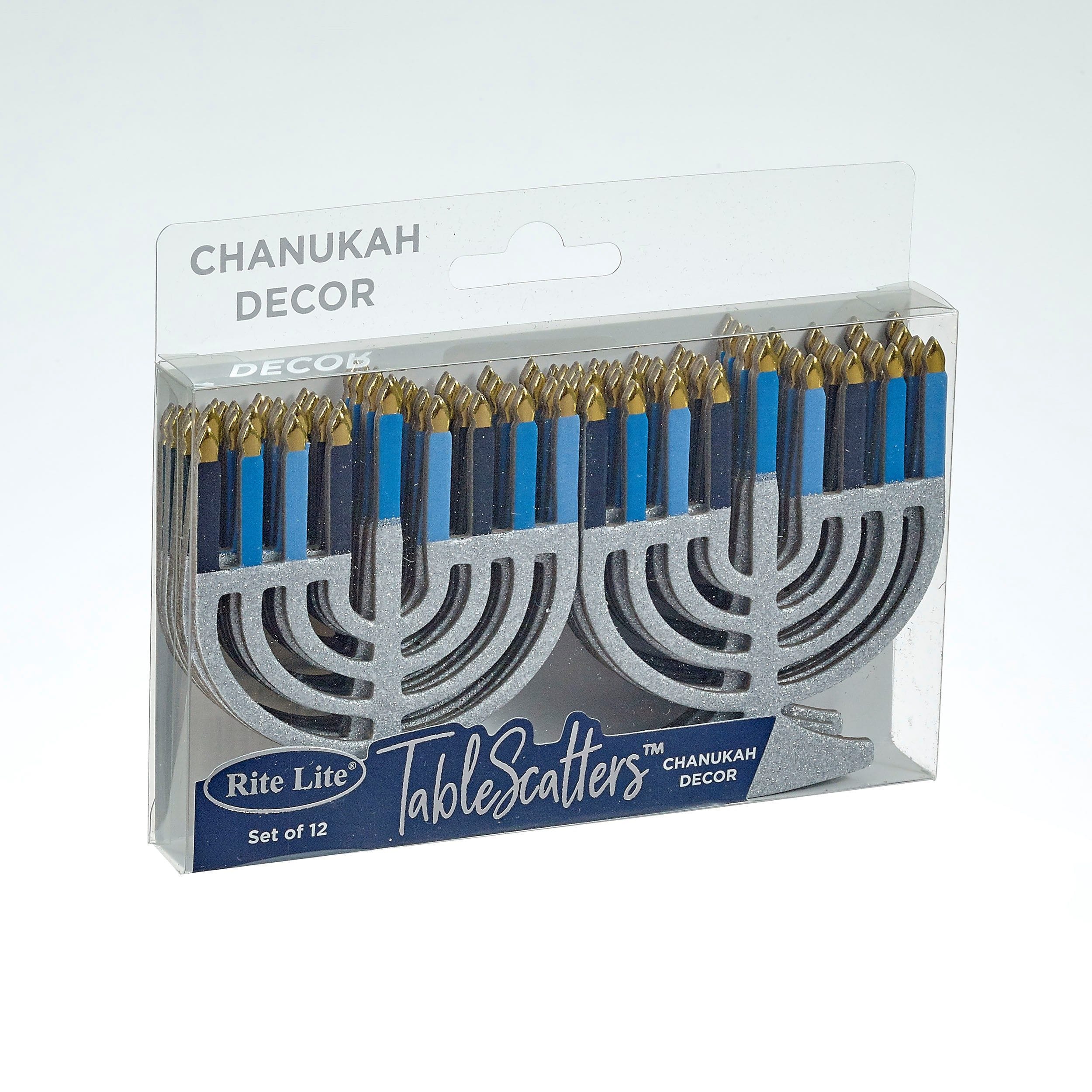 7c49372038fb45a6bfcebb83e5750810.jpg Chanukah TableScatters, Menorahs, Glitter & Foil, 12 pc - Image 1