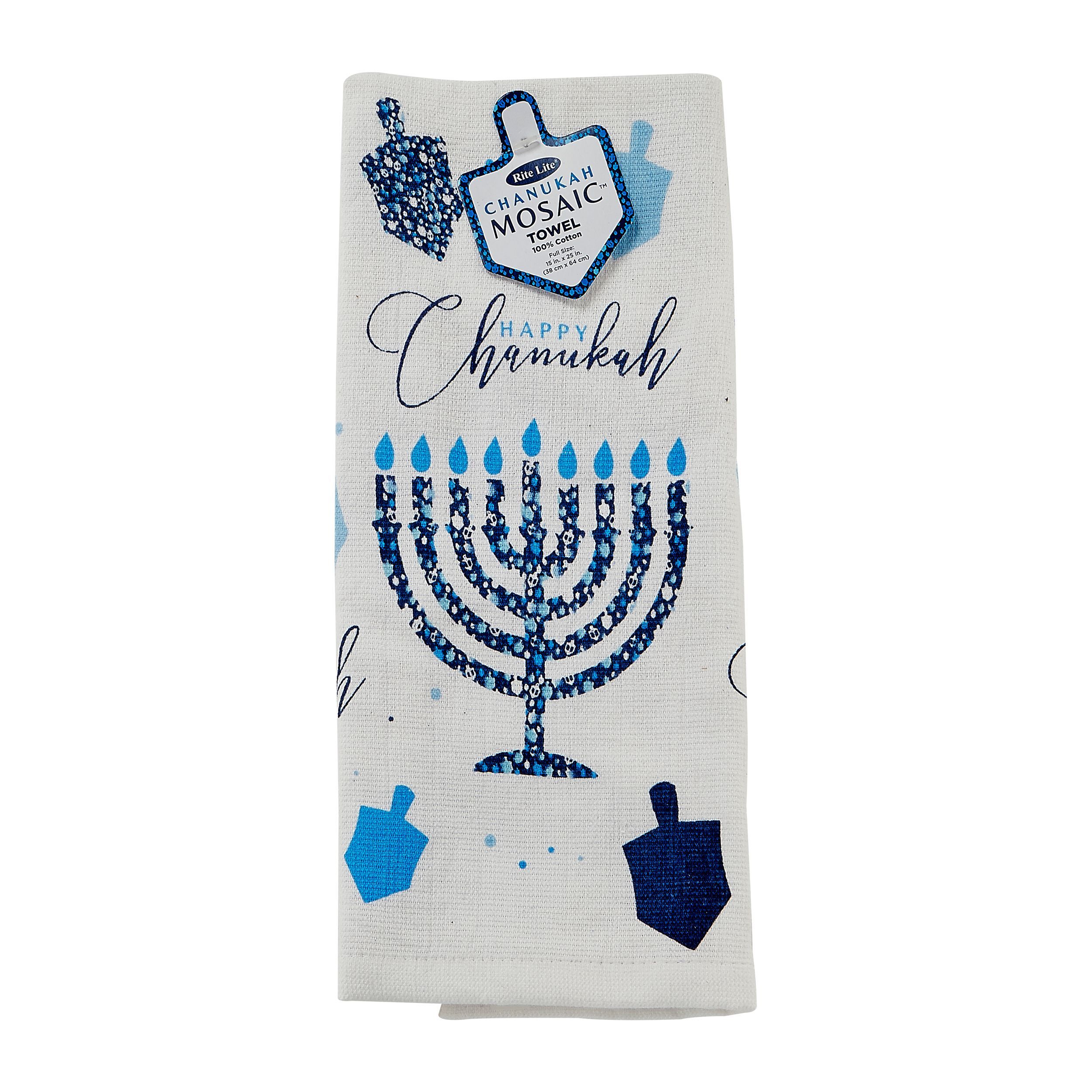 8bbe8d236cc7402aa35678d644c0ede6.jpg "CHANUKAH MOSAIC" TOWEL, PRINTED COTTON, 15" X 24" - Image 1