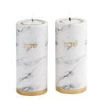 Candlestick Set "Marble", Ceramic with Gold Accents
