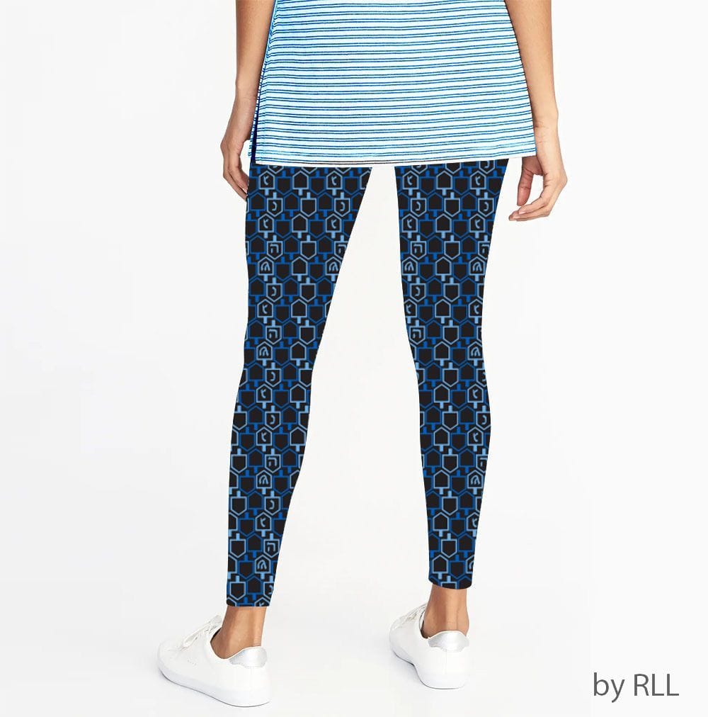 a469287df9b141df973b7e450540aa1d.jpg Chanukah Leggings "Dreidels", Poly, Adult, One Size - Image 1