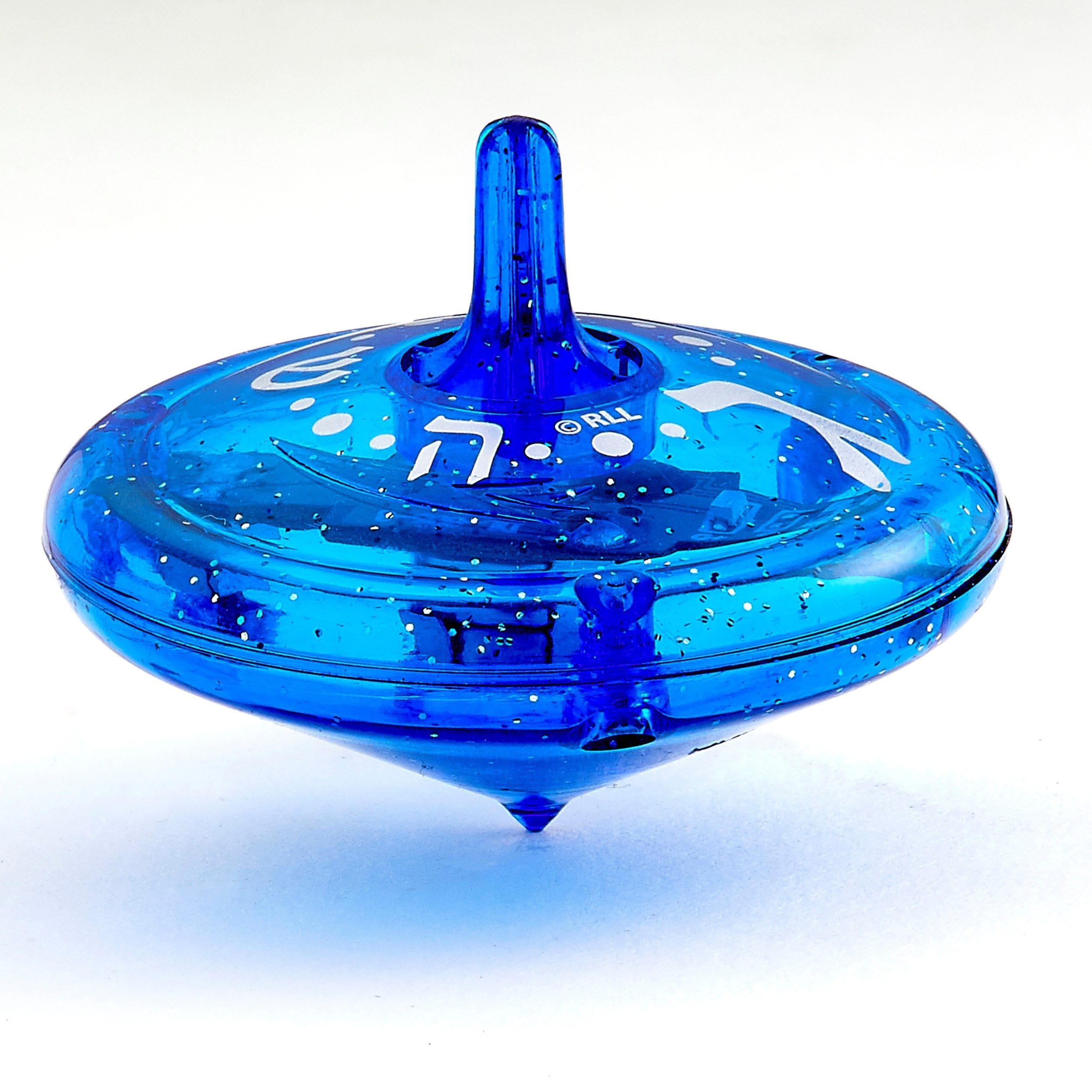 ab2a25d105834d9082fec1ece3adf12b.jpg Light-Up Dreidel, Blue & Silver, Light Patterns, 1.75" - Image 1