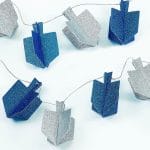 Chanukah Dreidel Garland, Blue & Silver Glitter, 20 Dreidels