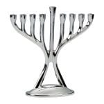 Mini Modern Menorah, Silvertone Aluminium, 4" x 5"