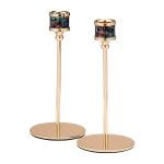 Candlesticks, Enamelled Aluminium, Goldtone Finish