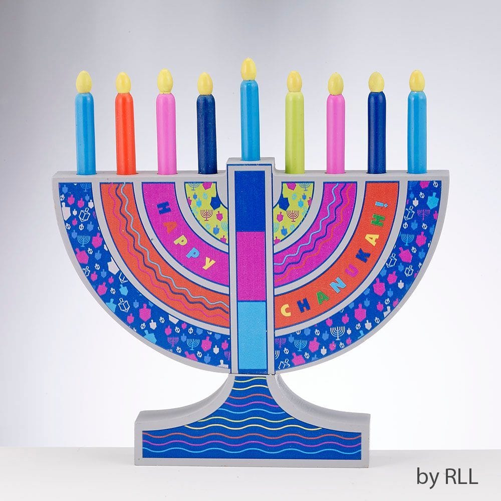 d79fb8f3580740a8aea106805e2c3cc3.jpg My Play Wood Menorah with Removable Wood Candles, 8.5" - Image 1