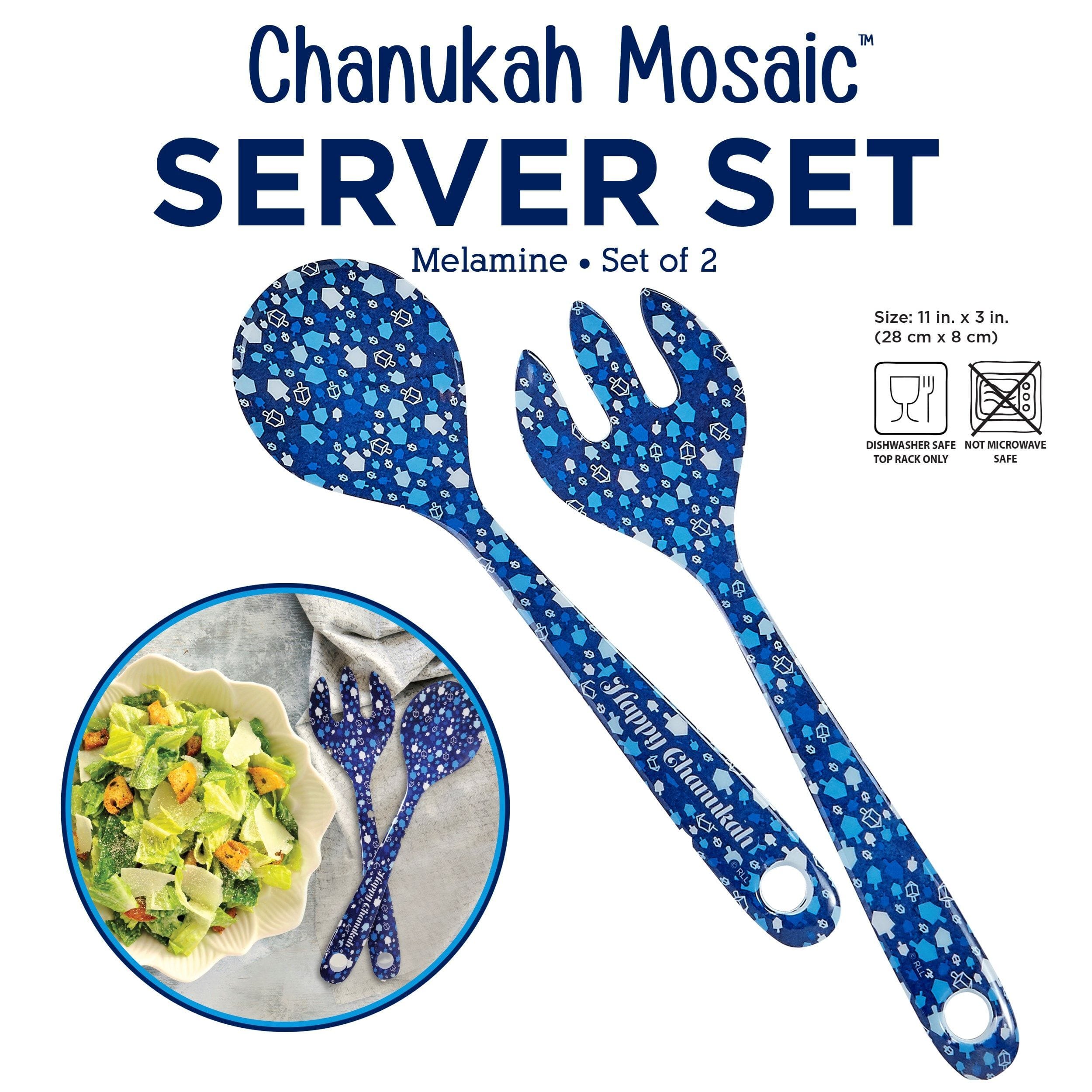 f457916419c042839abf7622f7ac4df1.jpg Chanukah Mosaic Melamine Salad Servers, 11", Set Of 2 - Image 1