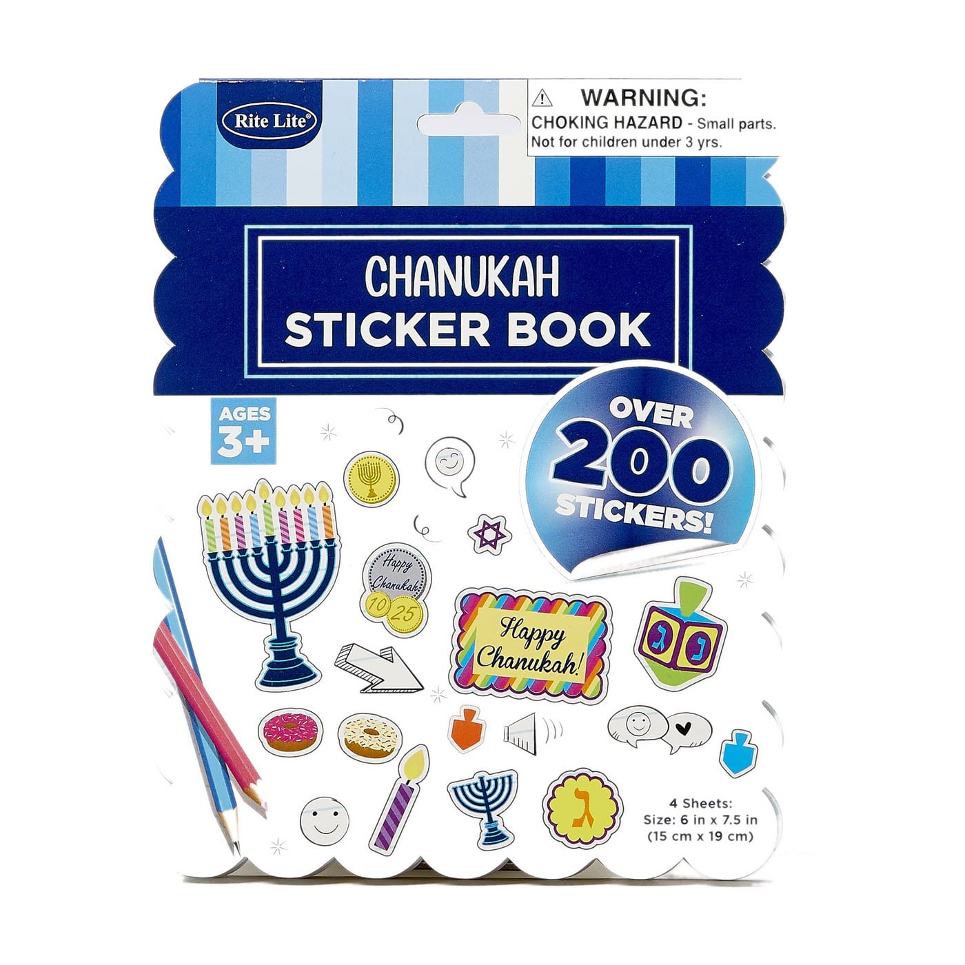 CHANUKAH-STICKER-BOOK-200-STICKERS-4-PAGES-6-x7-ritelite Chanukah Sticker Book, 200+ Stickers, 4 Sheets - Image 1