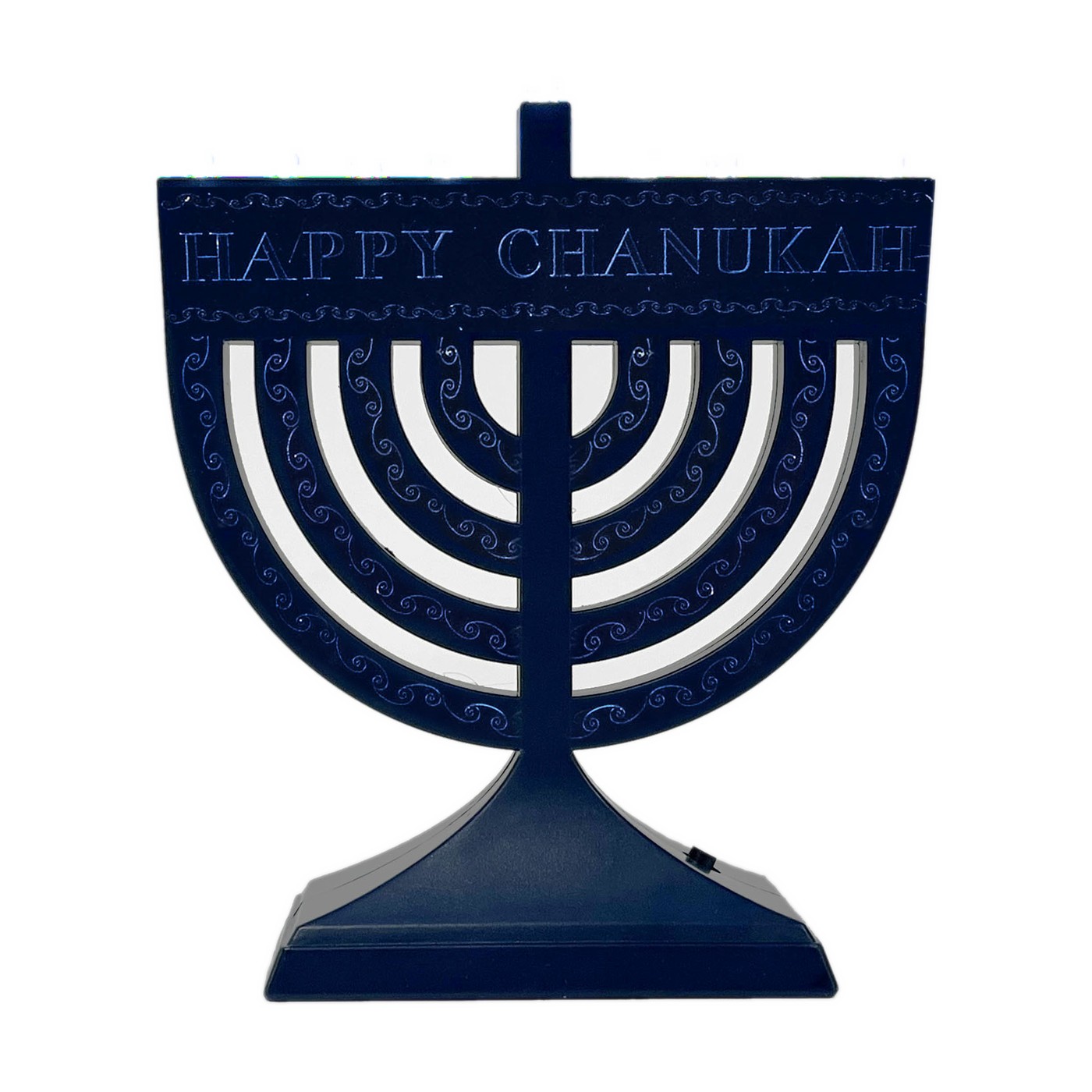 GO-MENORAH-MINI-LED-PLASTIC-NAVY-BATT-USB-3x4-ritelite Go Menorah Mini, LED, Plastic, Navy, 3" x 4" - Image 1