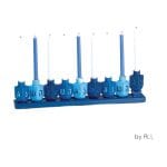 Menorah "Blue Dreidels", Hand-Painted Resin, 11.5"