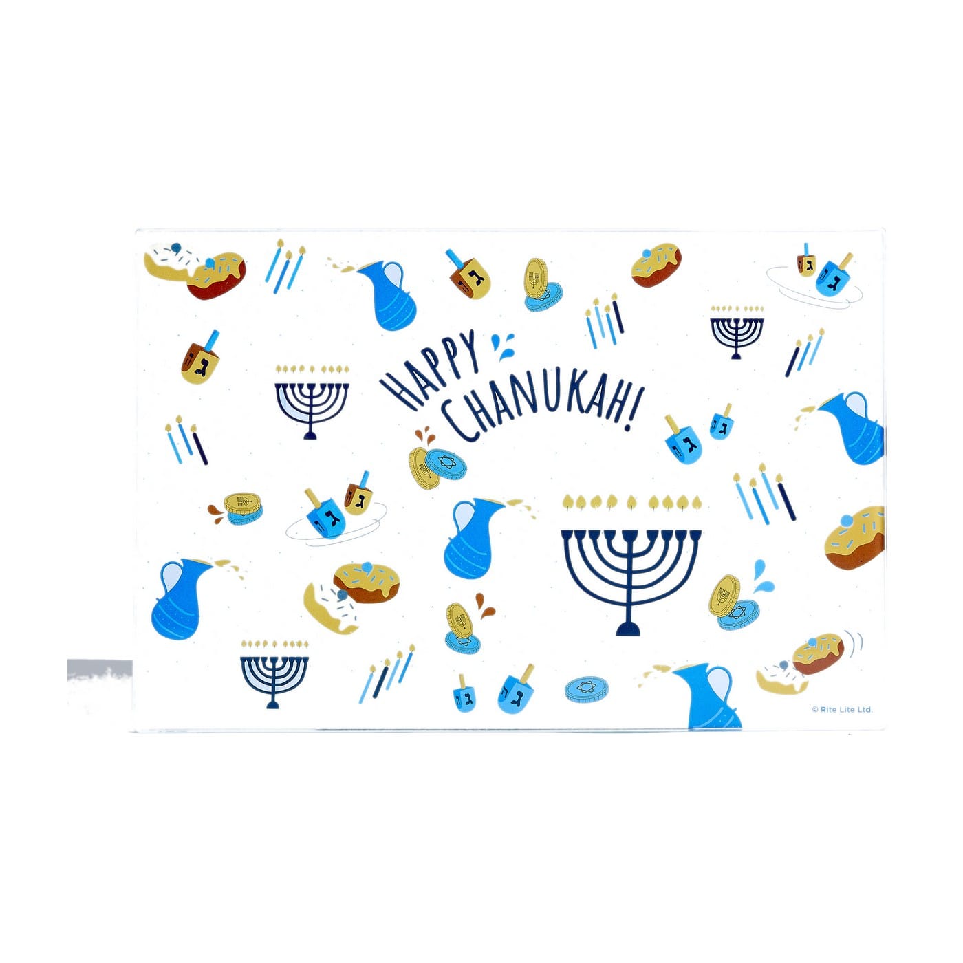 MENORAH-DRIP-TRAY-WHIMSICAL-TEMPERD-GLASS-12-x8-ritelite Menorah Drip Tray "Whimsical", Tempered Glass, 12" x 8" - Image 1