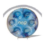 Seder Plate “Blue Marble” with Gold Accents, Glass, Round – Rite Lite
