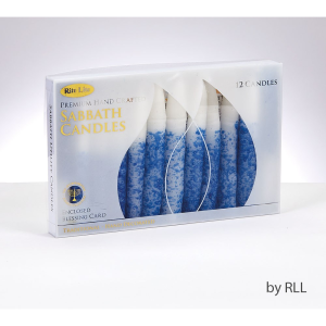Premium Shabbat Candles – White with Blue Accents (12 Pack)