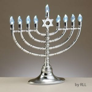 Silvertone LED Menorah with Clear Bulbs, USB Cable Incl… – Rite Lite