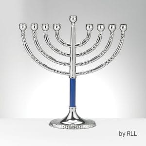 Classic Elegance Menorah with Hammered Blue Accents – Rite Lite