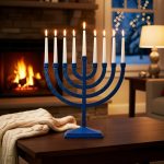 Traditional Hammered Menorah – Matte Navy