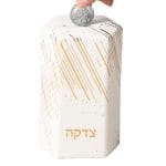 Hexagon Ceramic Tzedakah Box , Gold Accents – Rite Lite