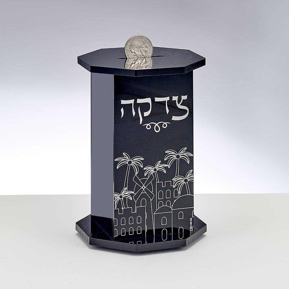 Black Acrylic Hexagon Tzedakah Box - Rite Lite